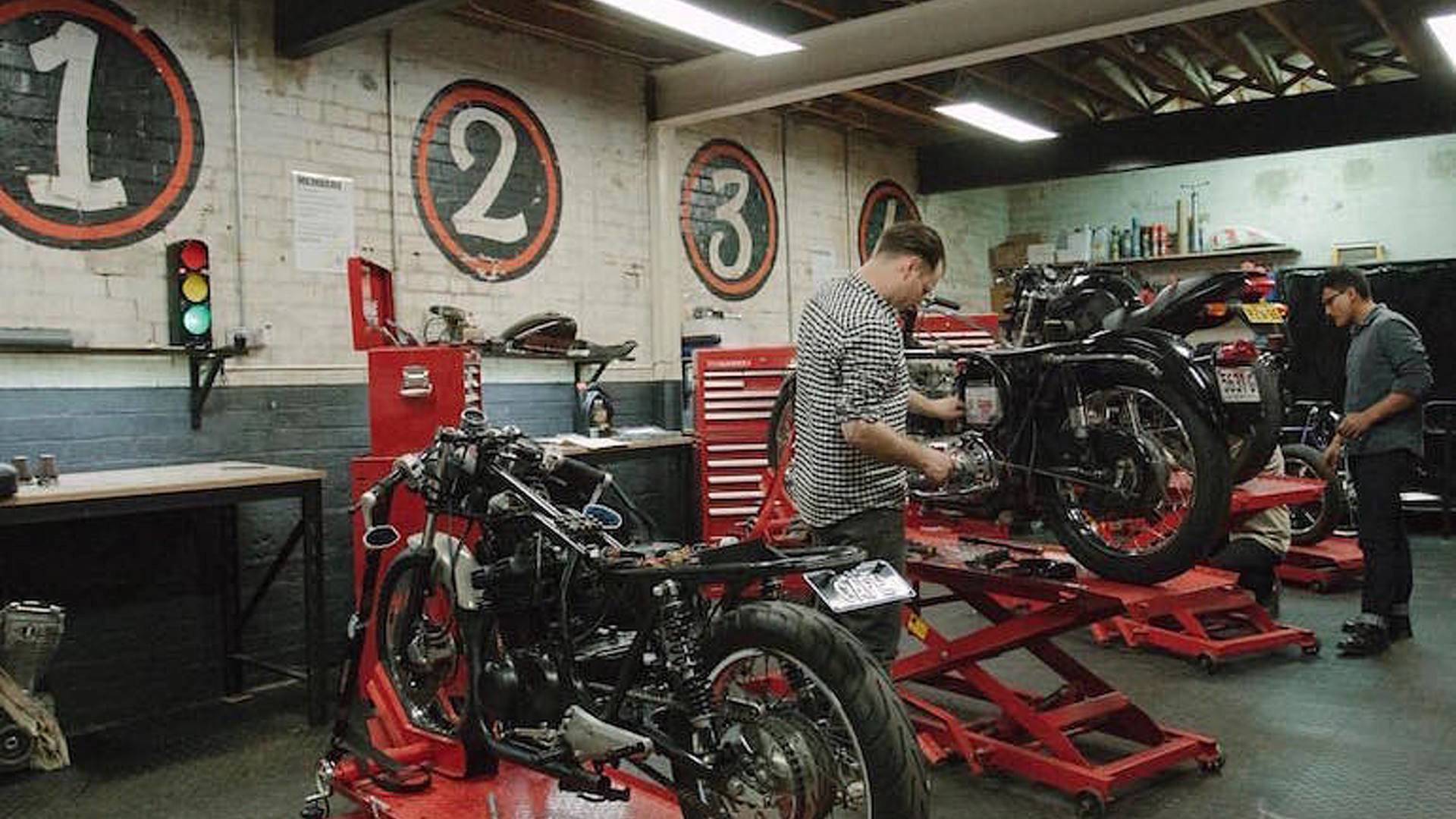 Mechanic working on bike